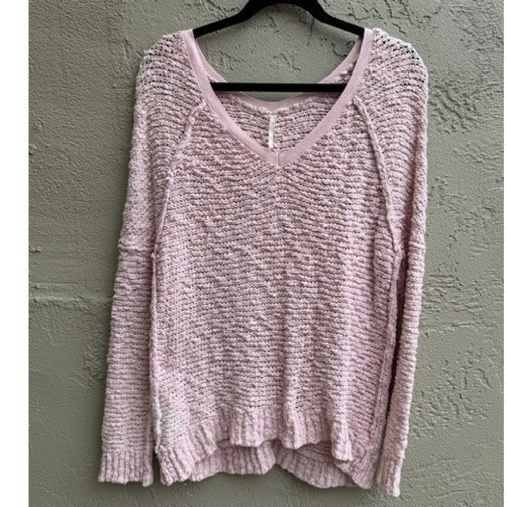 Free People Womens Pink Pastel Slouchy Oversized Sweater MEDIUM Coquette Soft - Picture 2 of 9